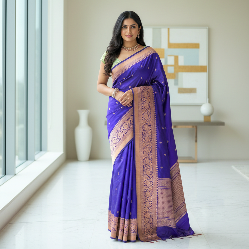Royal blue pure Katan silk saree