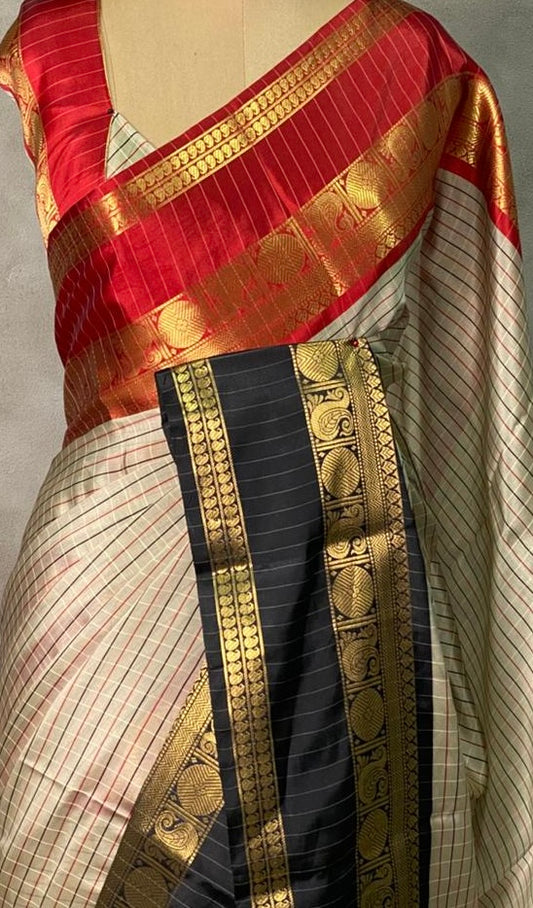 Grey with contrast border semi silk saree