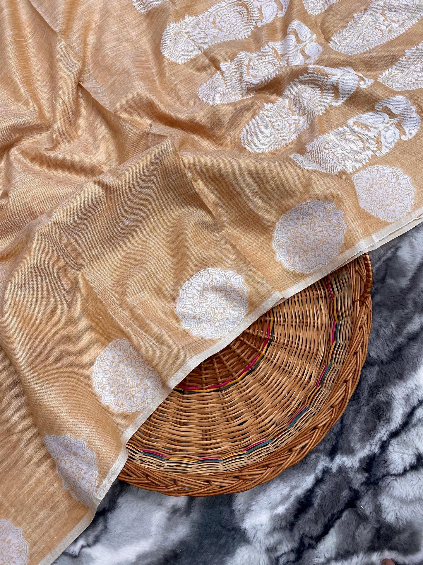 Cream linen saree