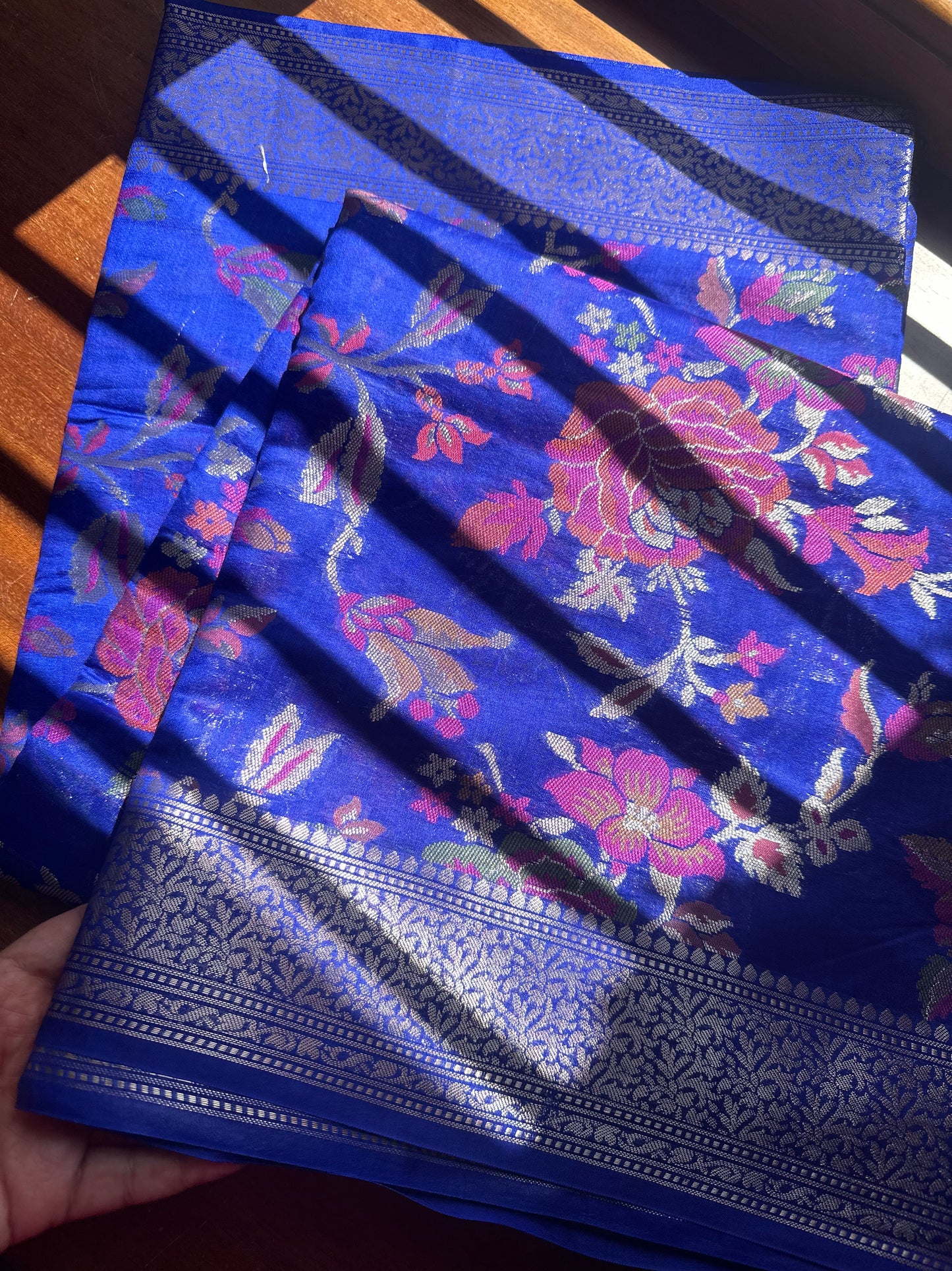 Blue pure chiniya silk saree