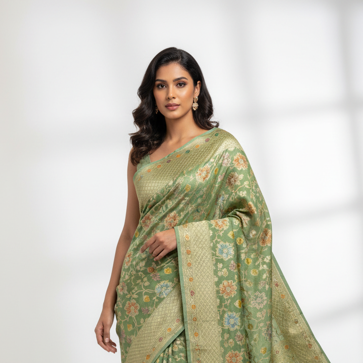 Green pure georgette saree