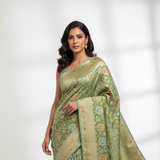Green pure georgette saree