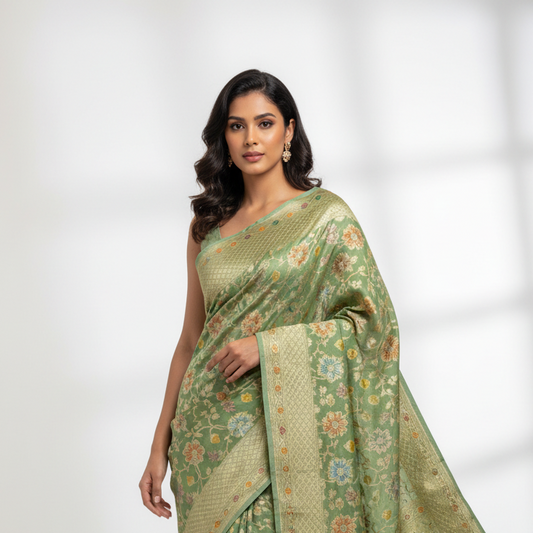 Green pure georgette saree