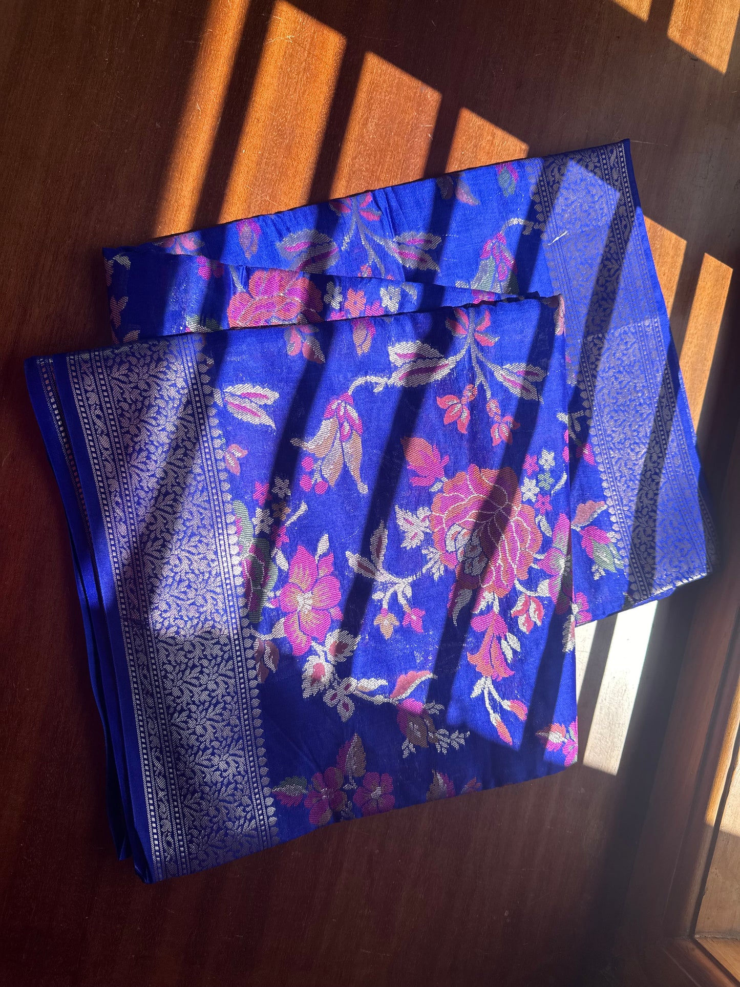 Blue pure chiniya silk saree