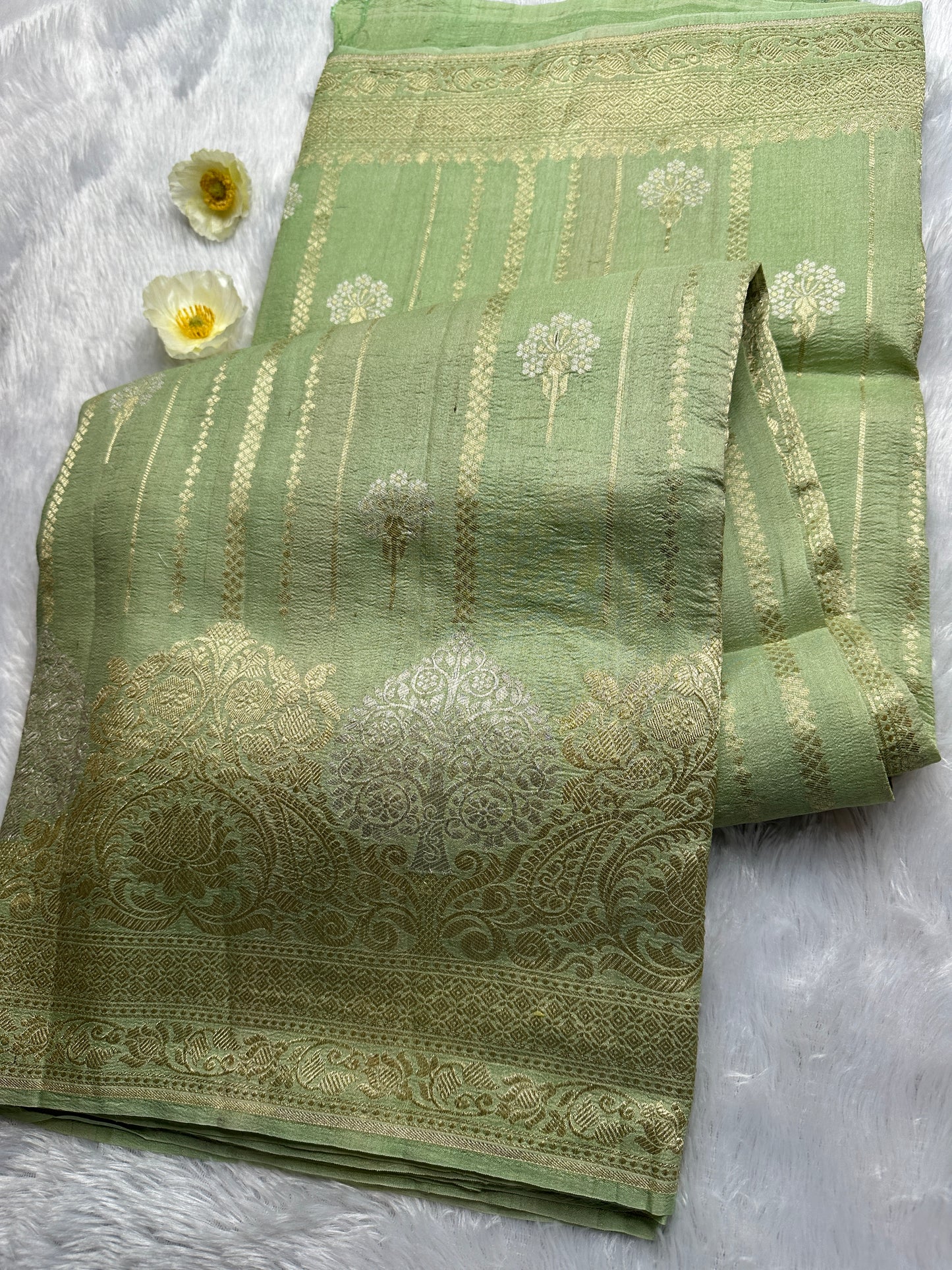 Pista green pure tussar georgette saree