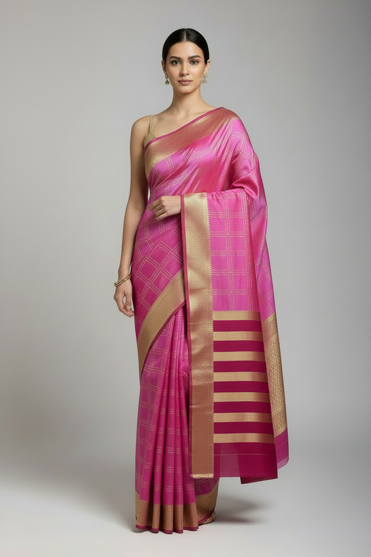 Rose pink- magenta box pure crepe silk saree