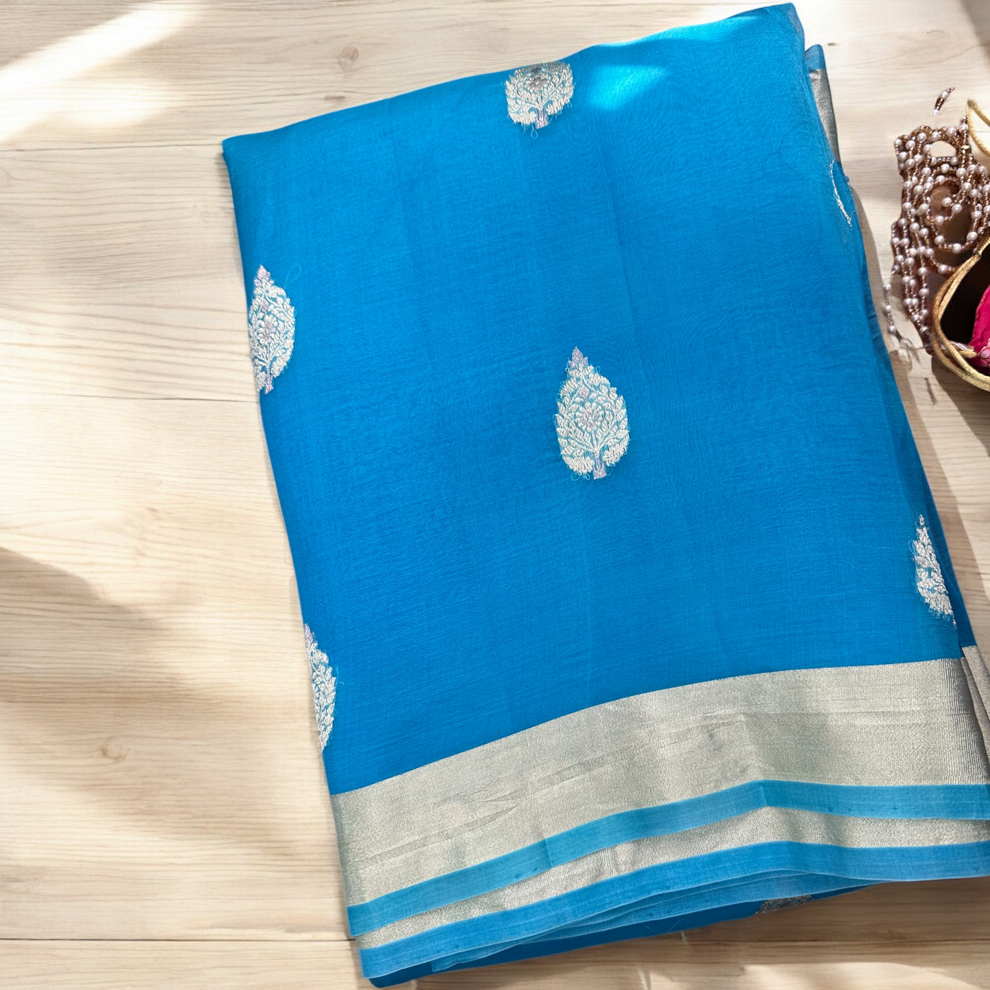 Blue Pure organza silk saree