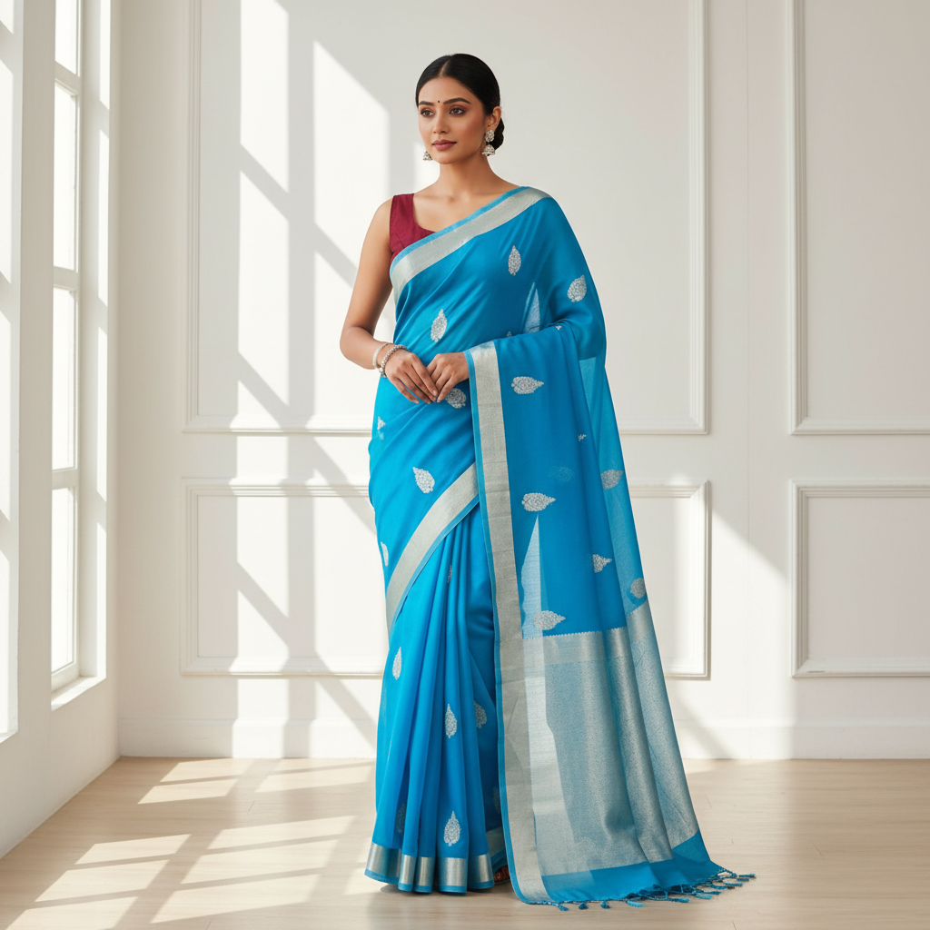 Blue Pure organza silk saree