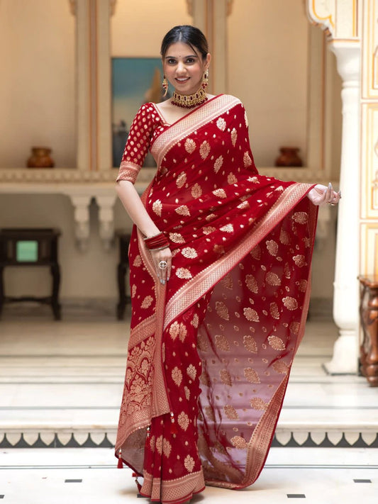 RED SOFT KHADDI GEORGETTE SAREE