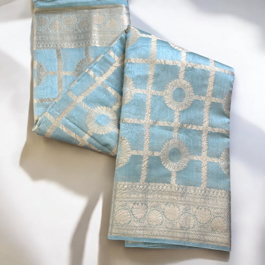 Powder blue Chanderi cotton silk