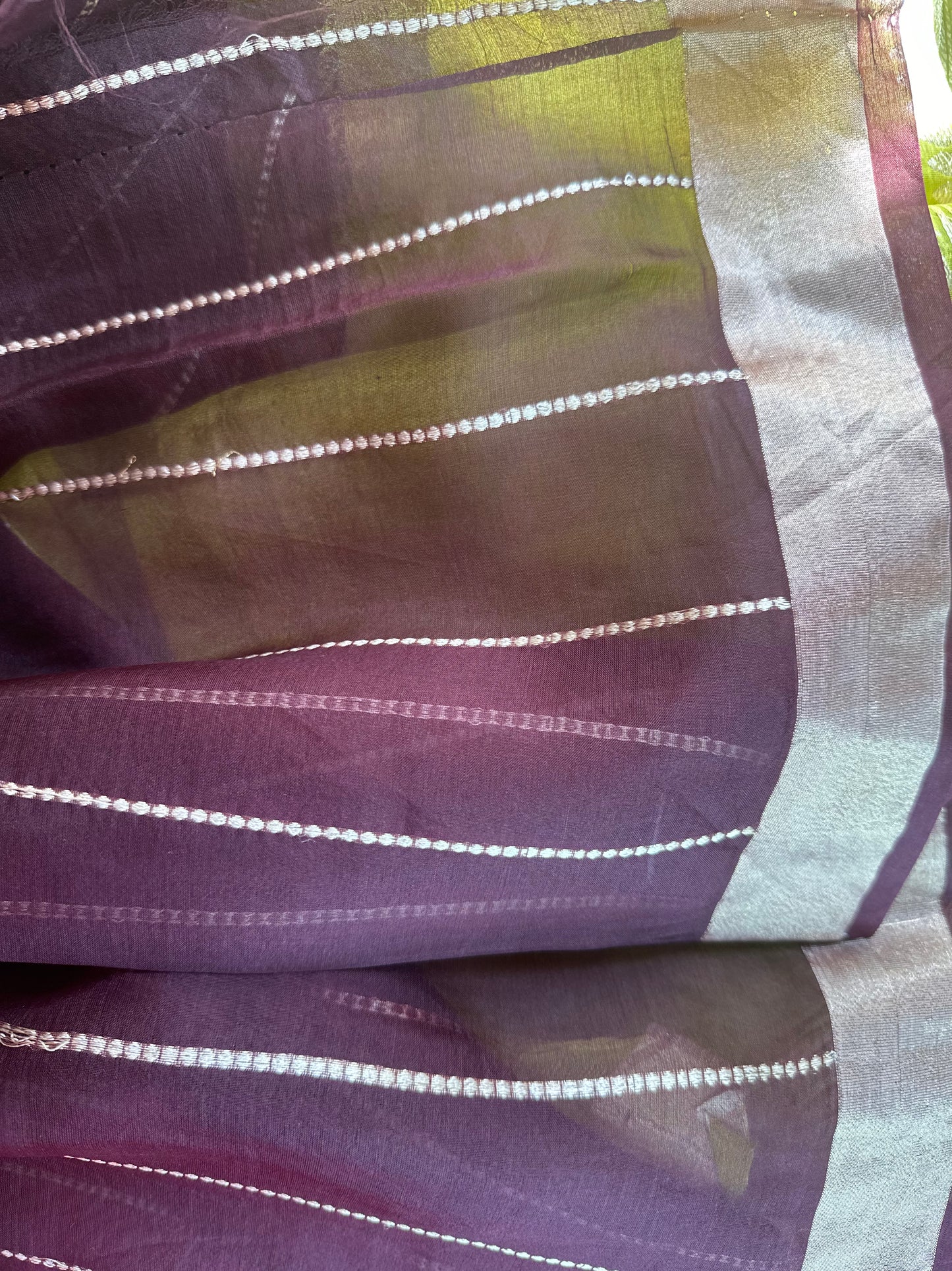 Parrot green pure organza silk saree