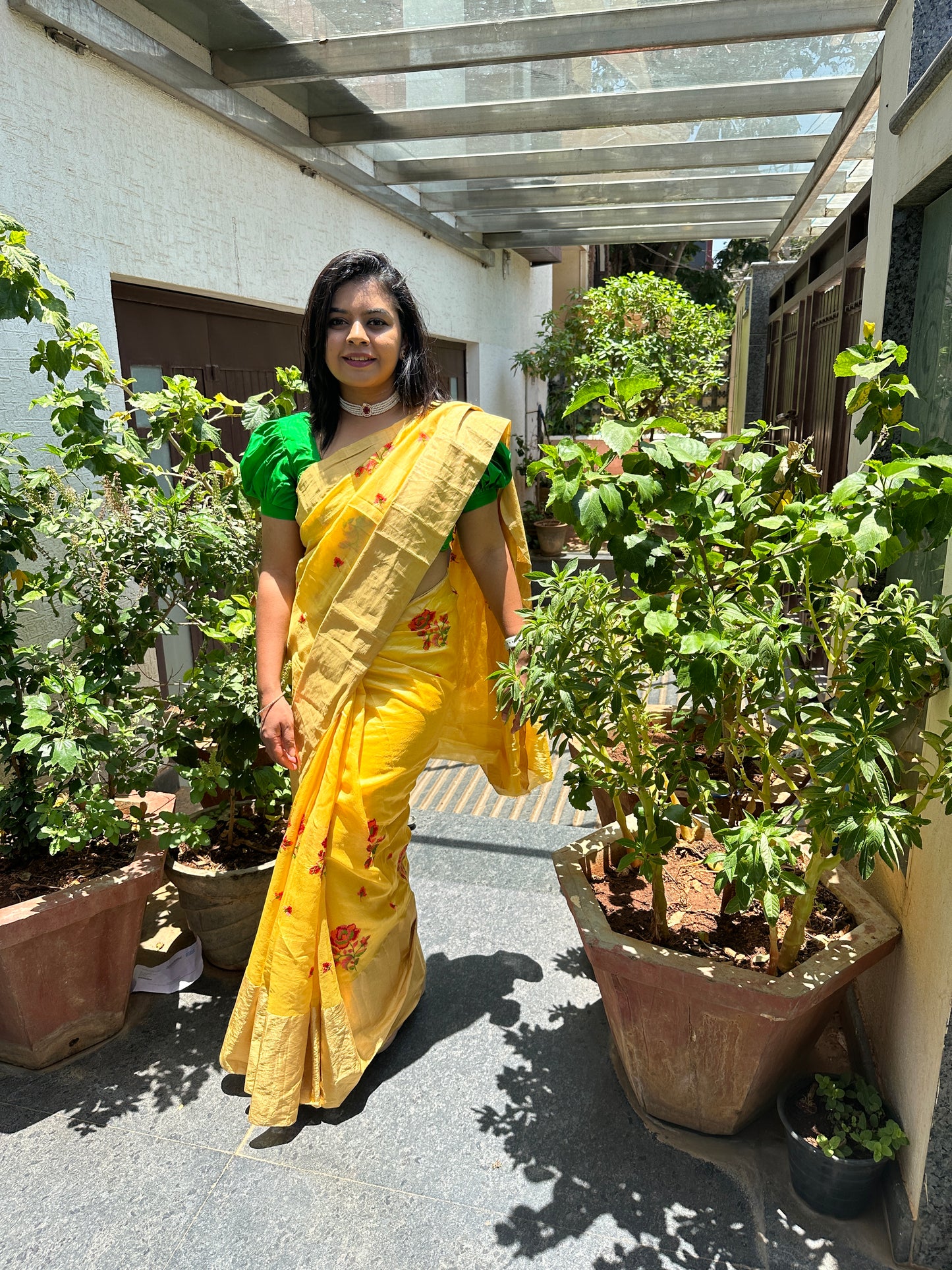 Mustard mustard yellow chiniya silk saree