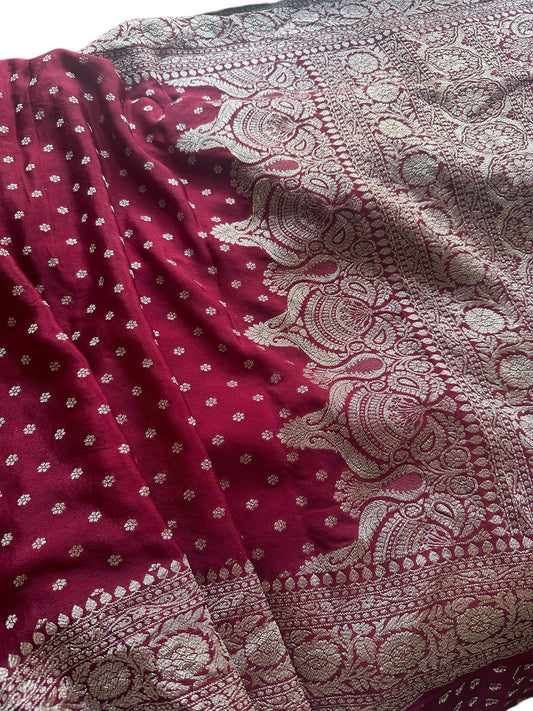 Maroon pure crepe silk saree