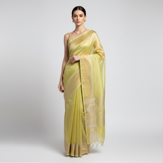 Mint green tissue linen saree