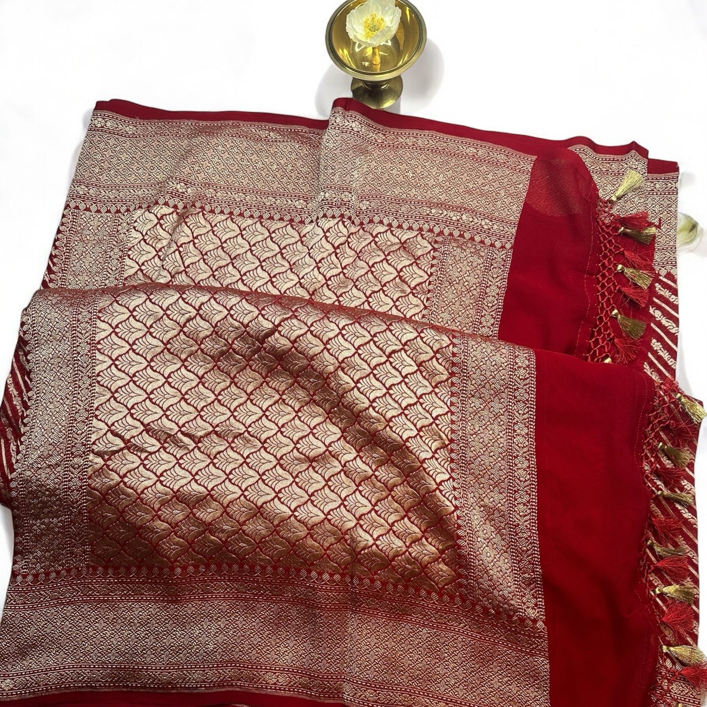 Red stripes pure Georgette saree