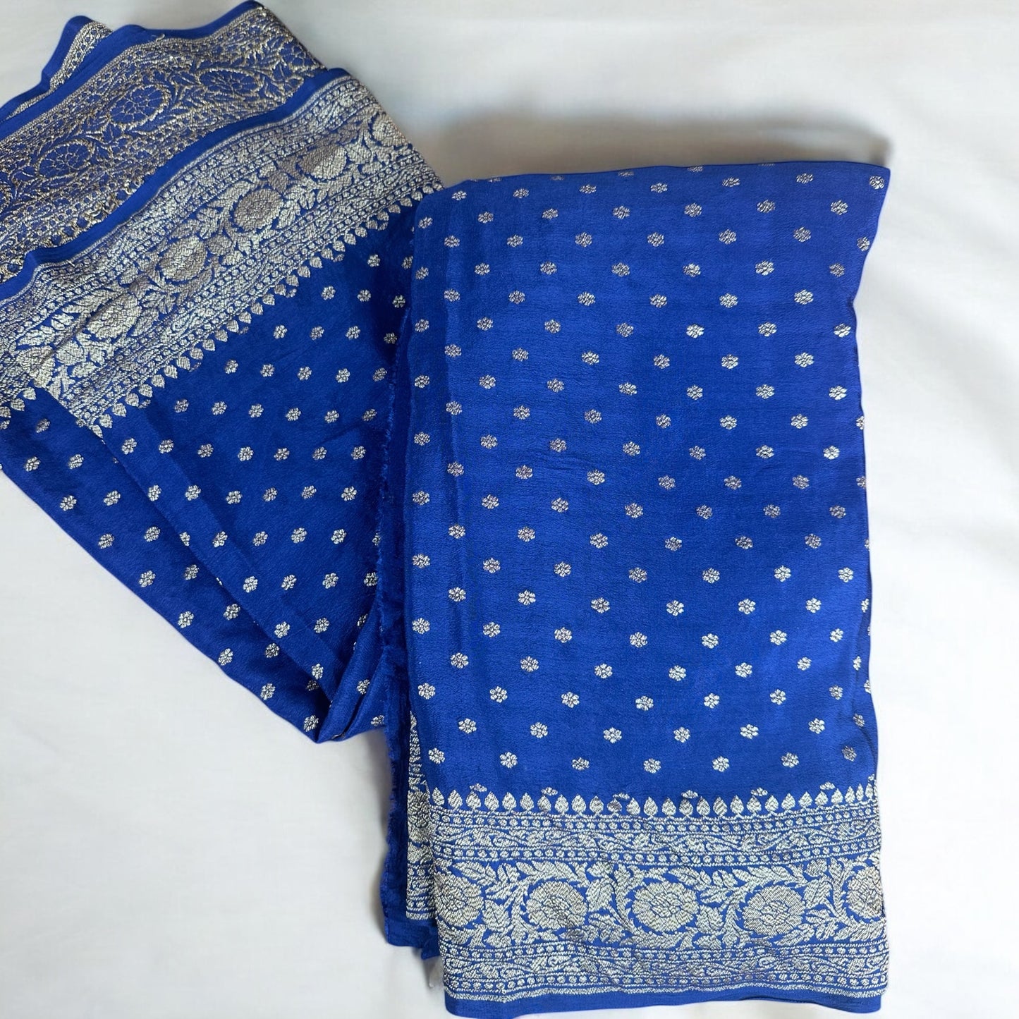 Classic blue pure crepe silk saree