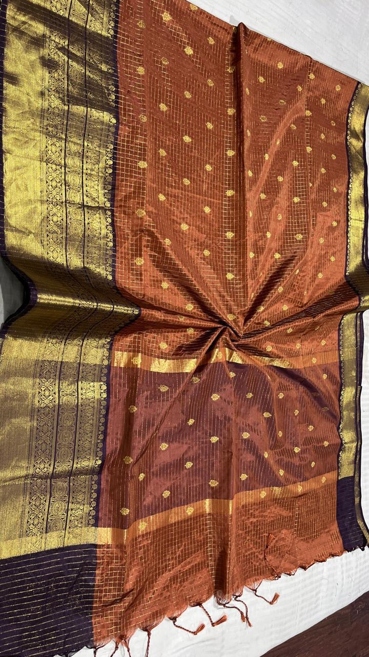 Rust orange semi silk saree
