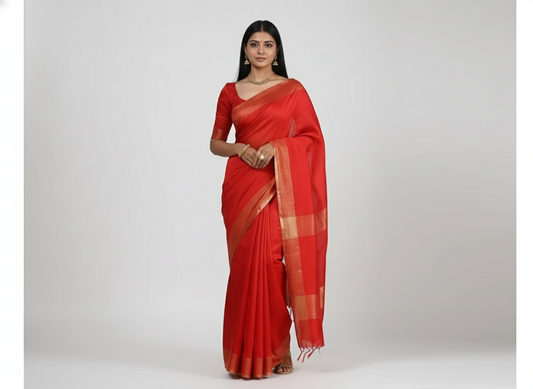 Red semi tussar saree