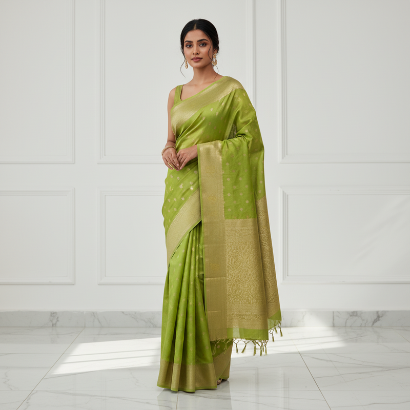 Parrot green netra crepe saree