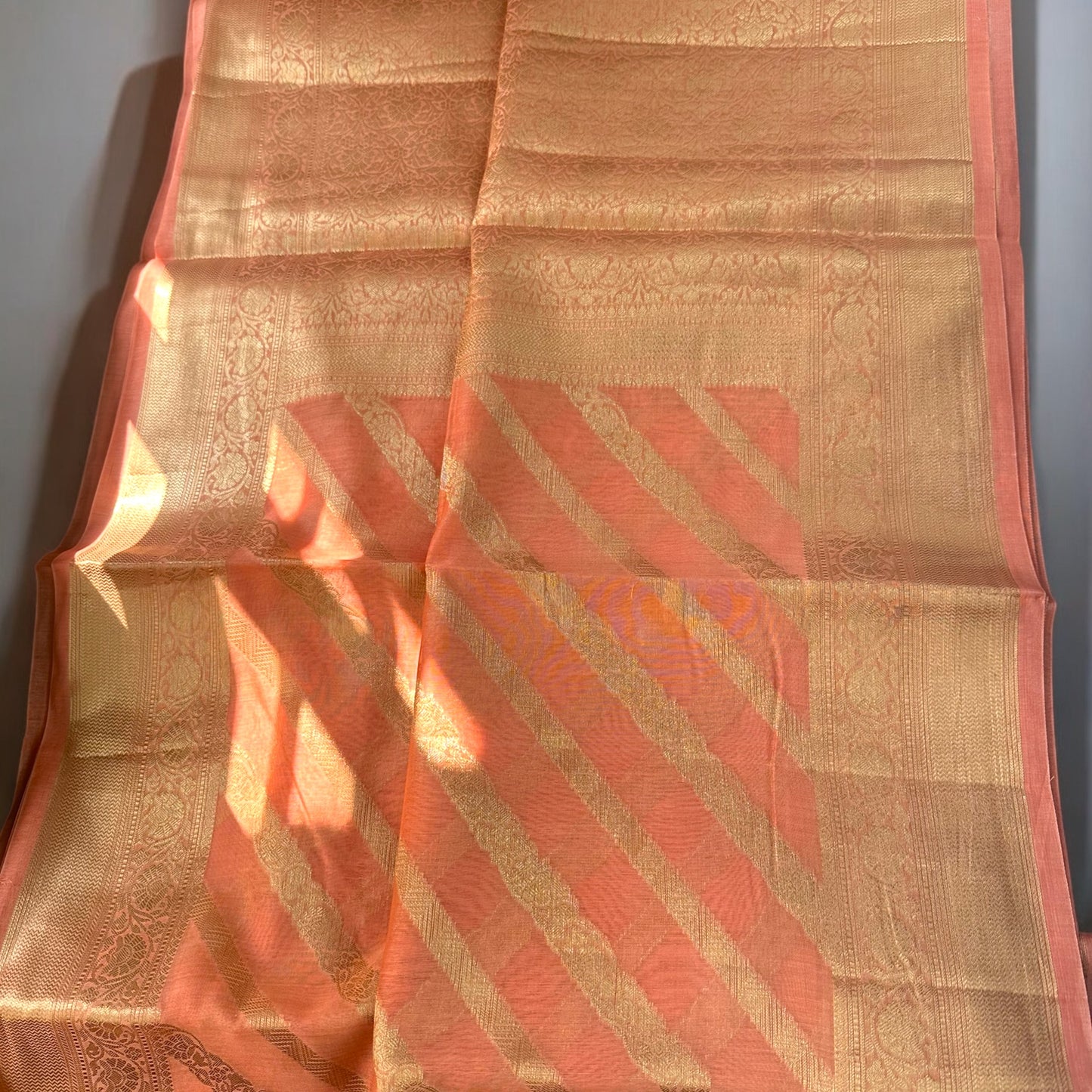 Peach Chanderi cotton silk