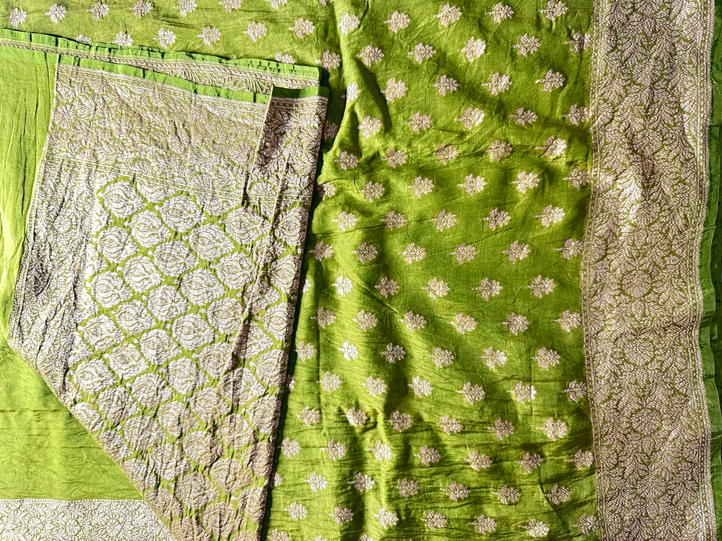 Forest green art khaddi Georgette