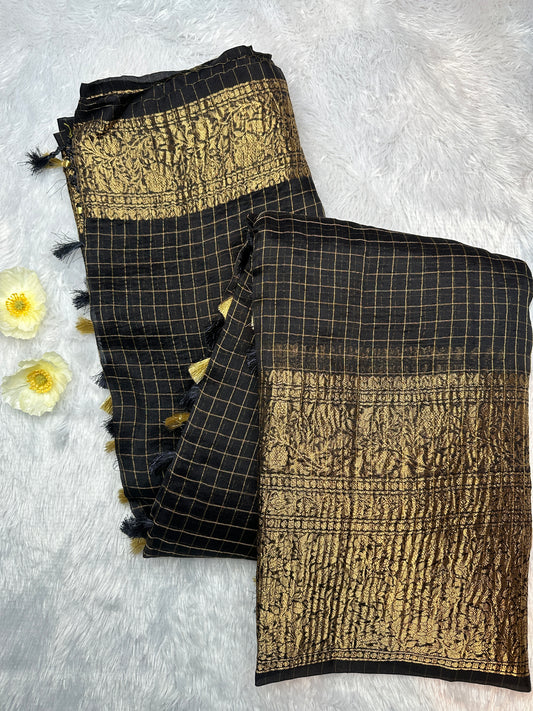 Black organza checks saree