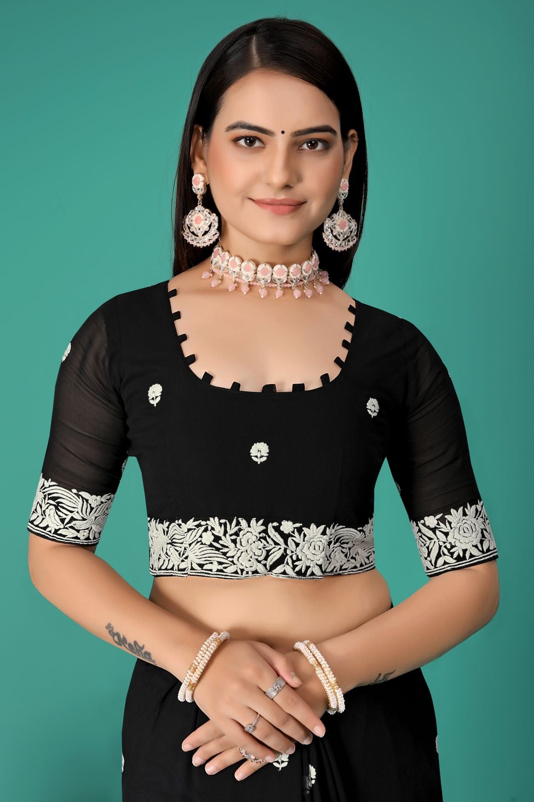 Black embroidery saree