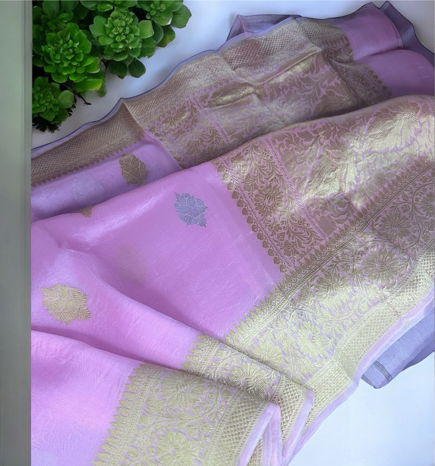 Pink handloom pure organza saree