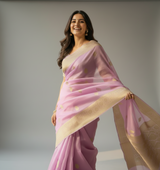 Pink handloom organza saree