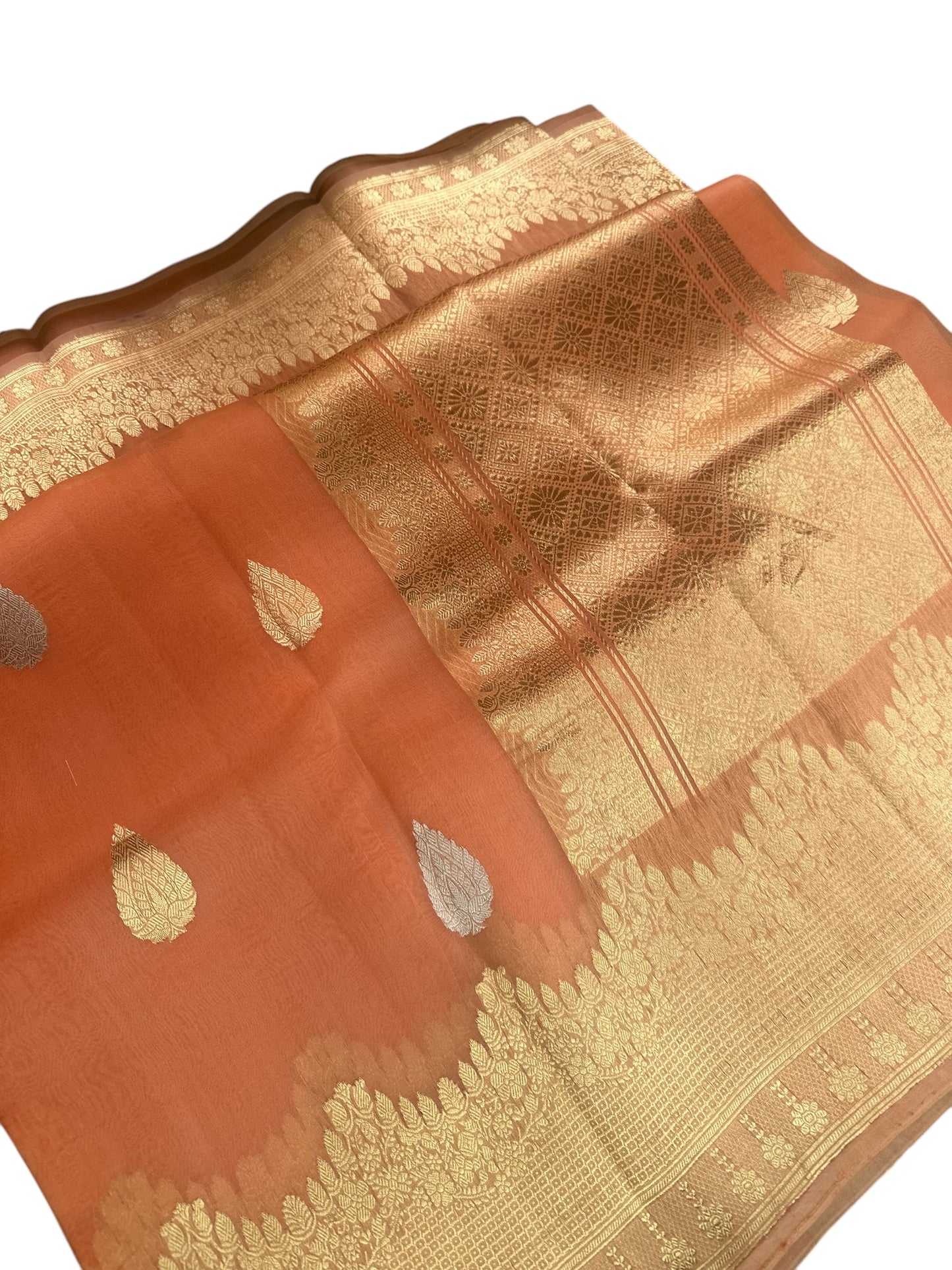 Peach Nethra handloom pure organza saree