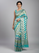 Green- blue silver zari pure georgette saree