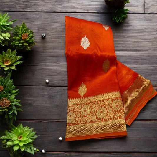 FANTA ORANGE HANDLOOM PURE ORGANZA SAREE