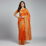 Fanta orange handloom pure organza saree