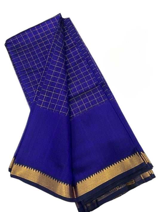 Royal blue checks saree