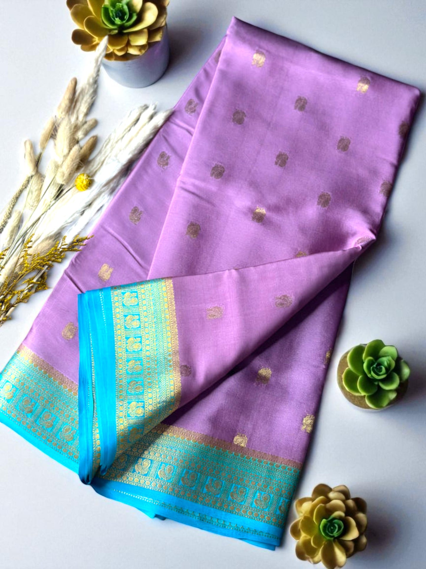 Pink- teal green pure crepe butta swan silk saree