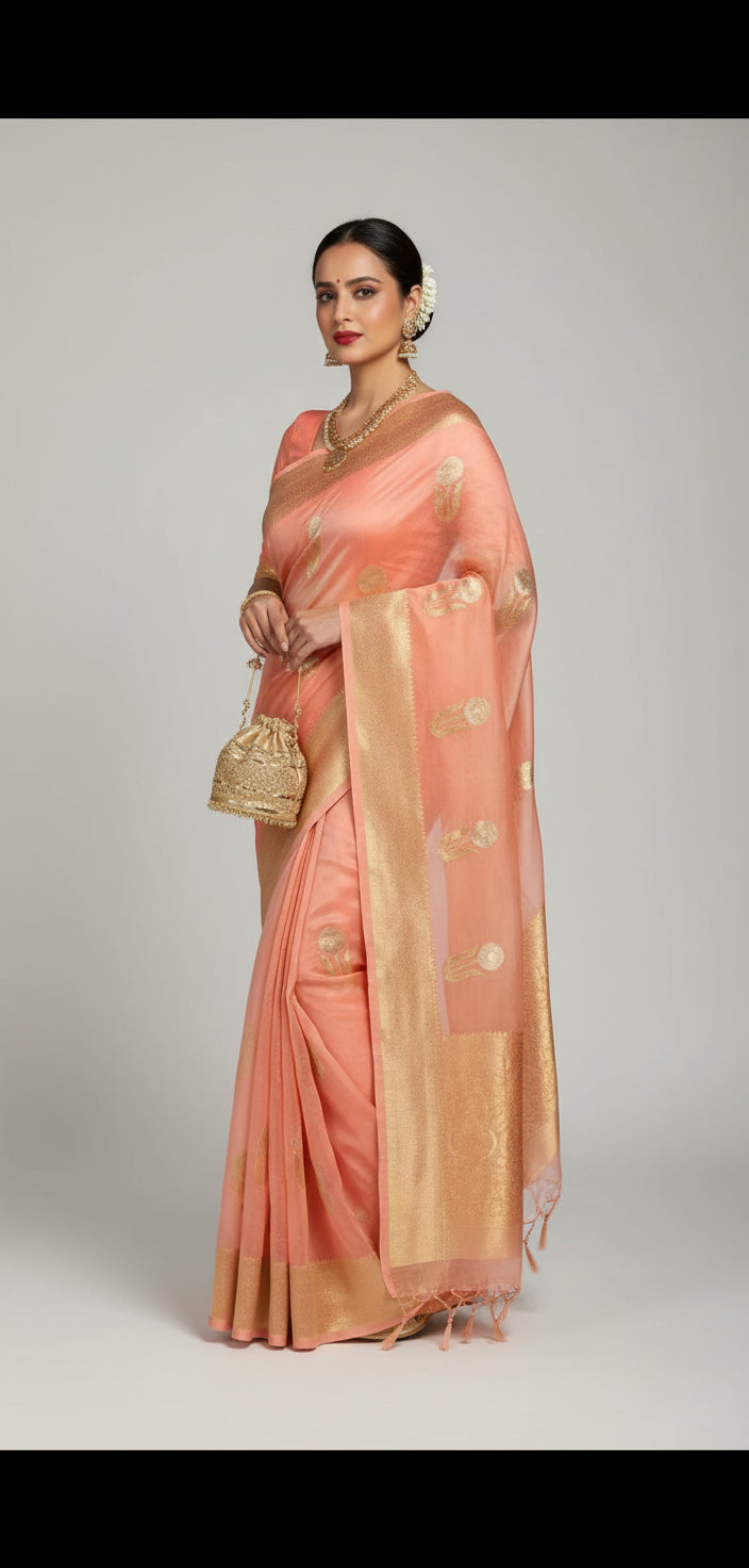 Peach rekha ji Pure organza silk saree