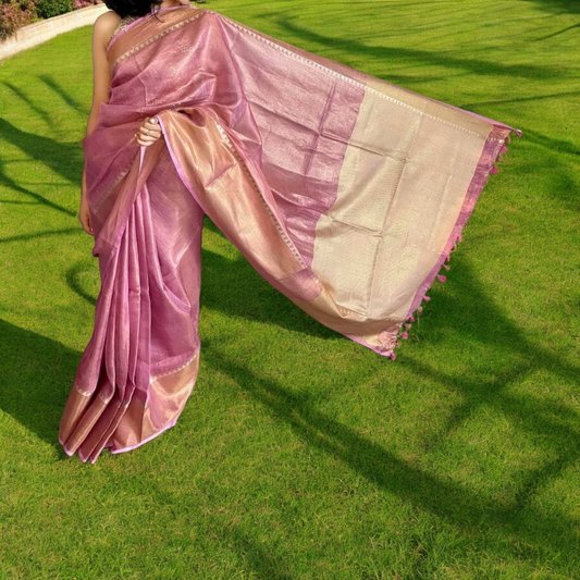 Pastel Pink tissue saree