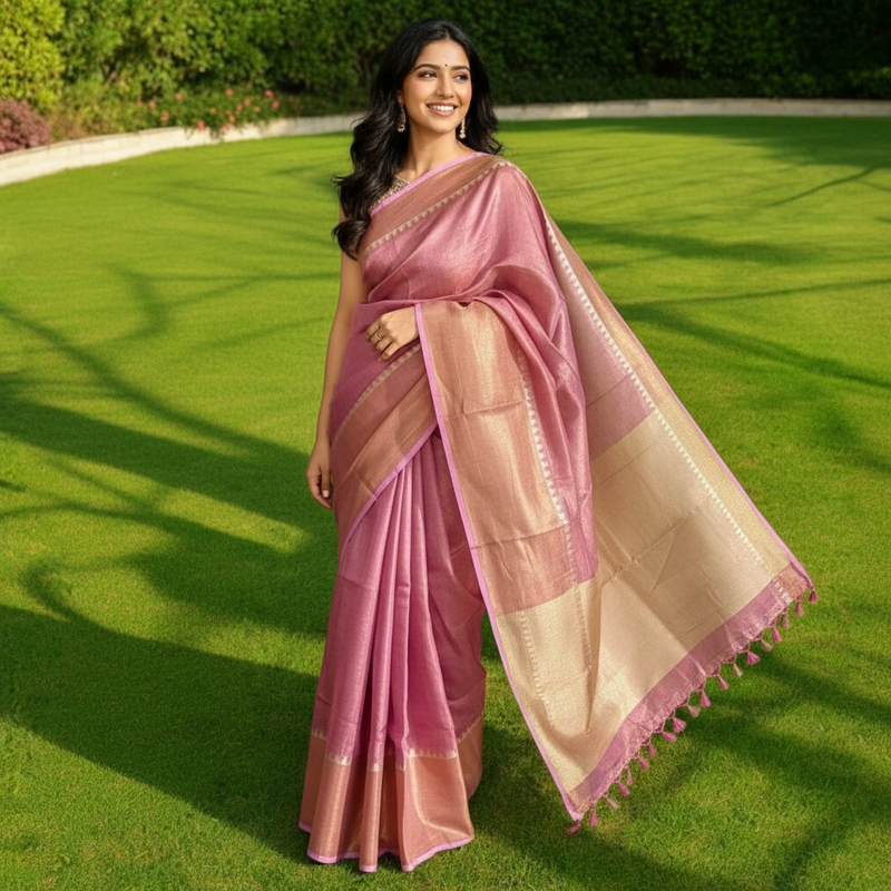 Pastel Pink tissue saree