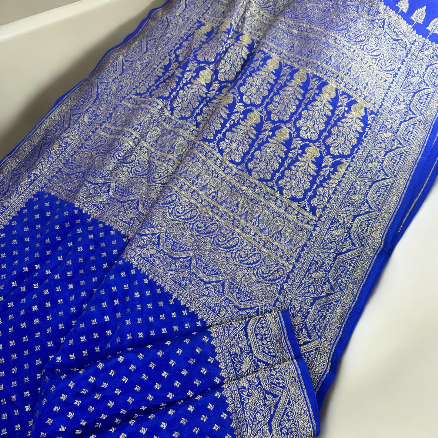 Royal blue pure crepe silk saree