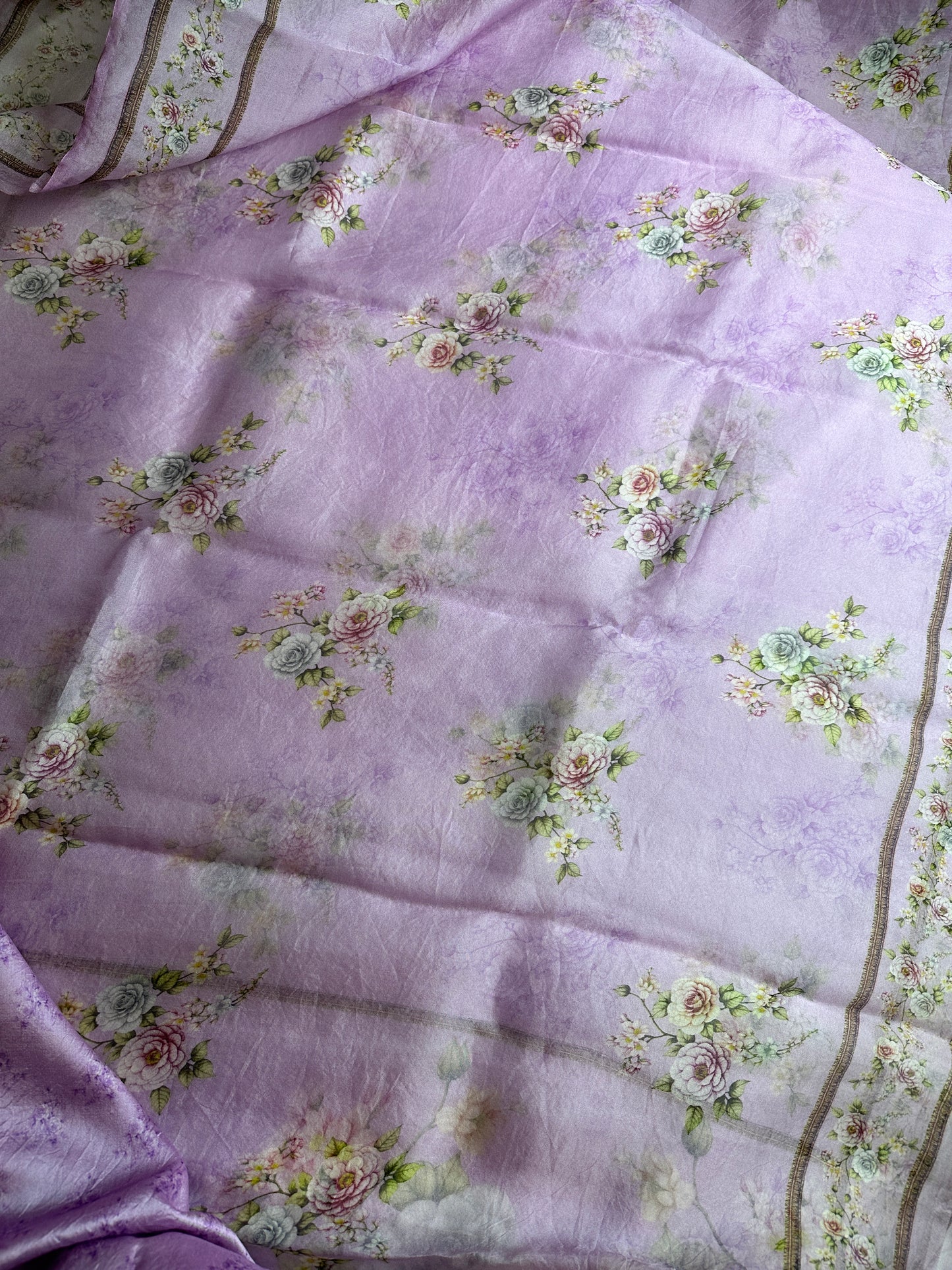 Lavender Pure printed organza saree