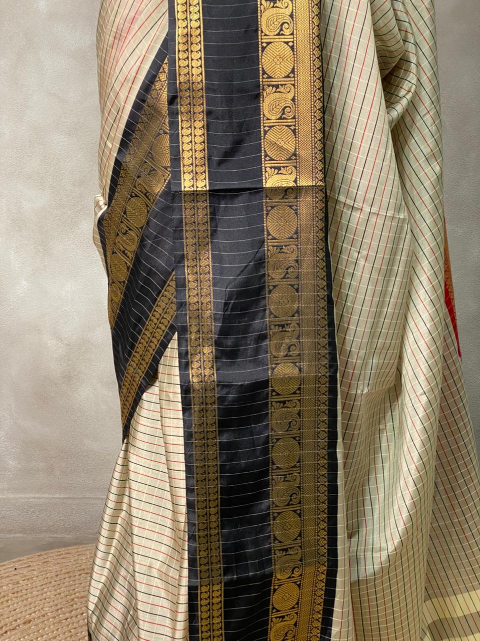 Grey with contrast border semi silk saree