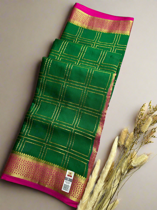 3Line Green-pink box crepe saree