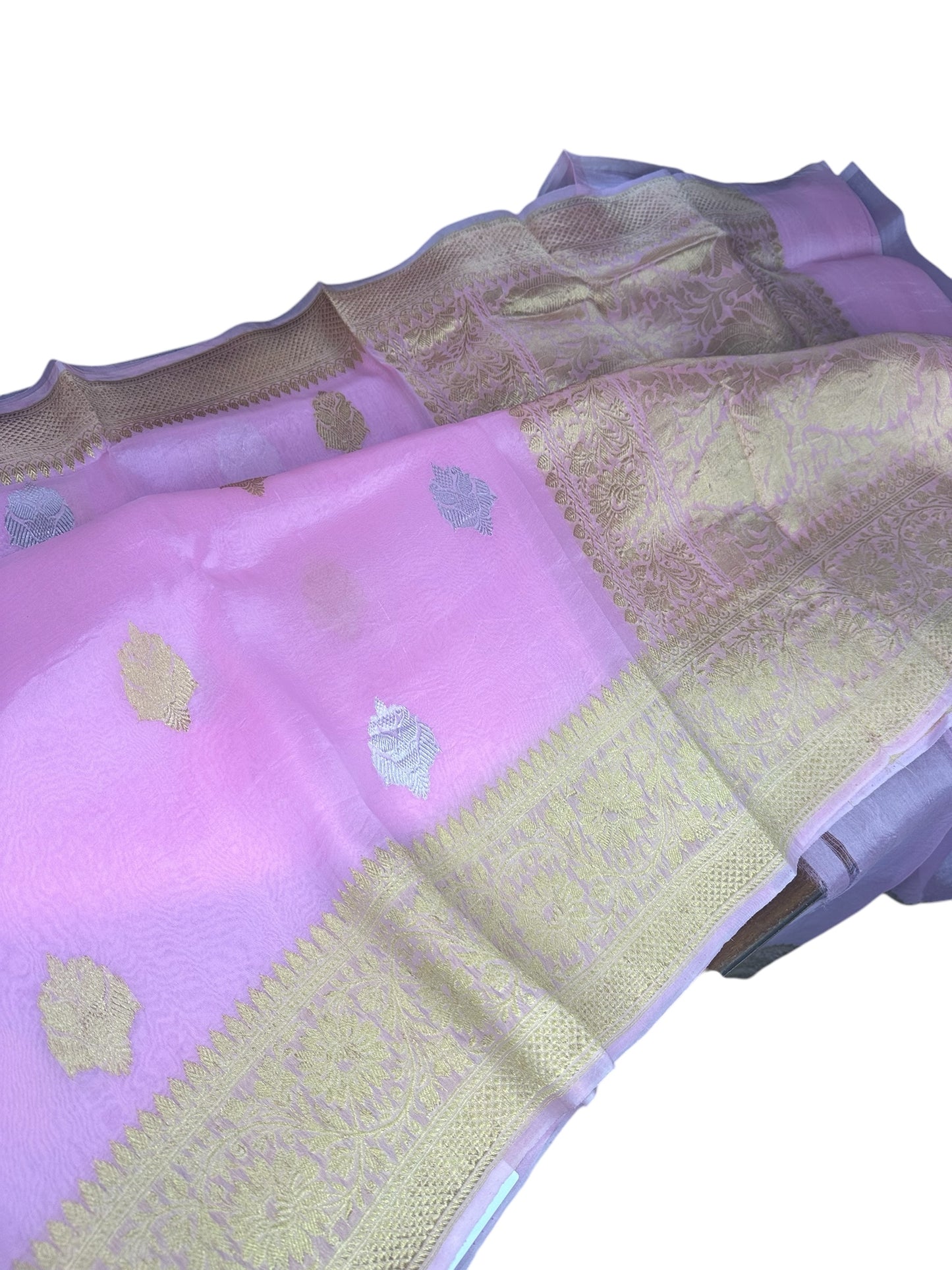 Pink handloom pure organza saree