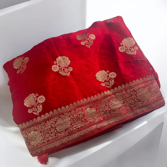 Red mashru satin saree