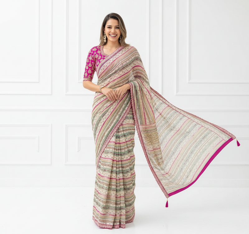 White Sabyasachi saree