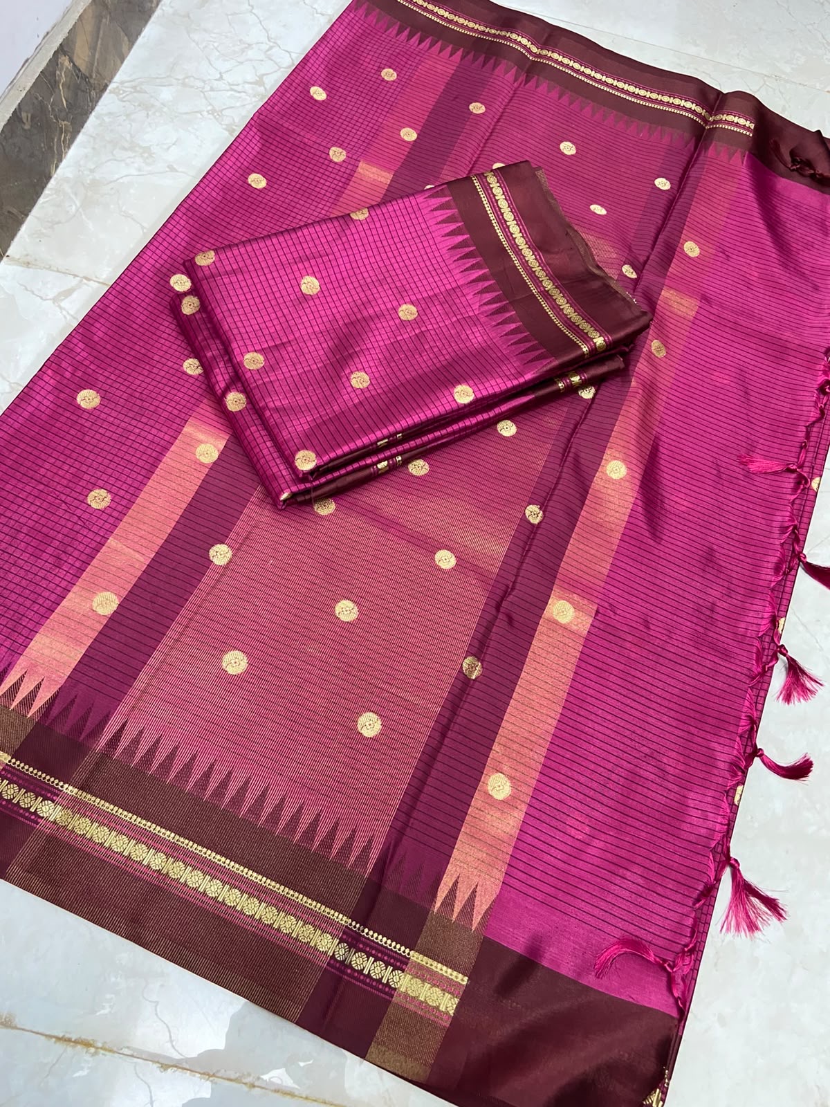Magenta pink semi silk saree