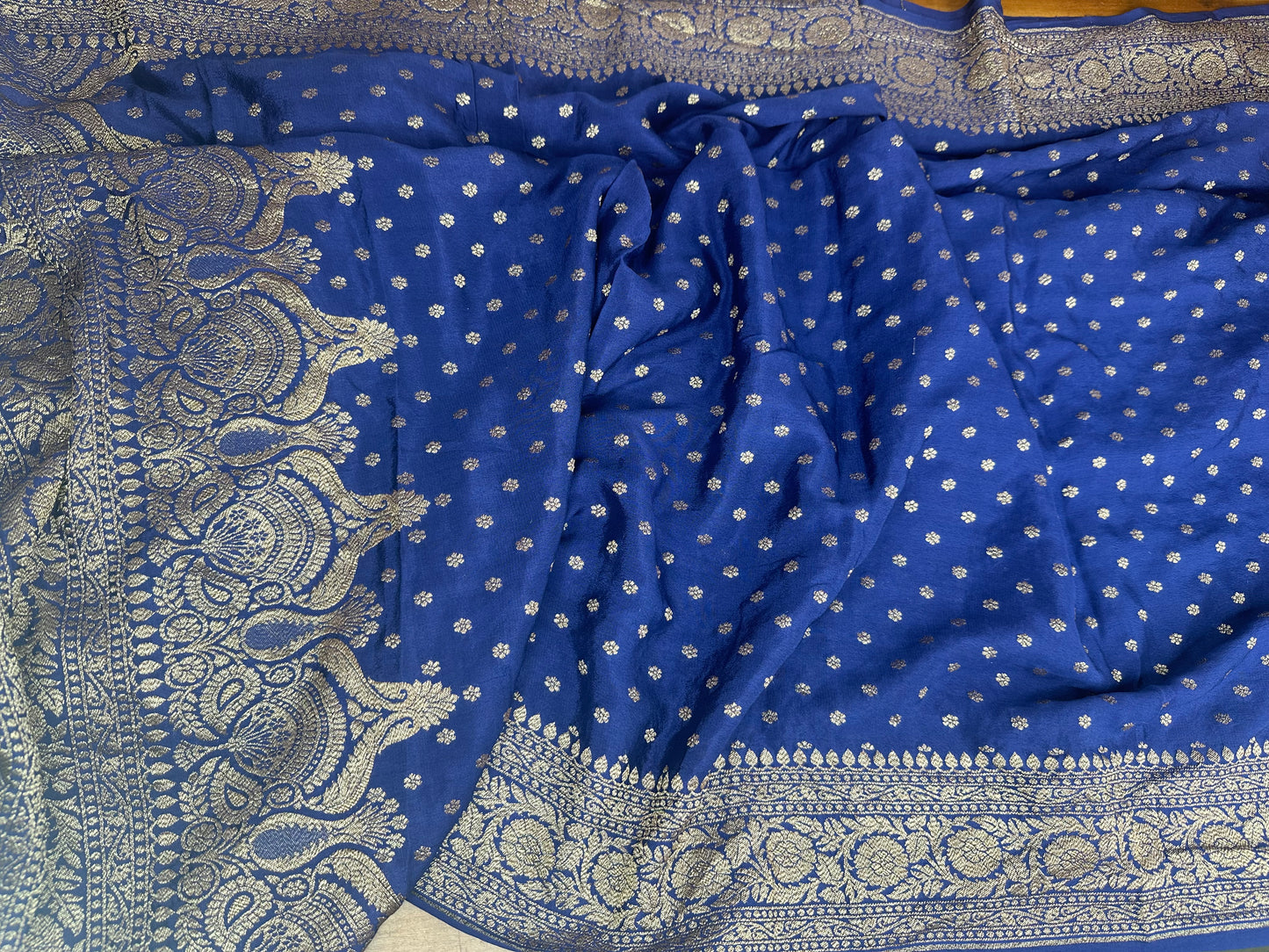 Classic blue pure crepe silk saree