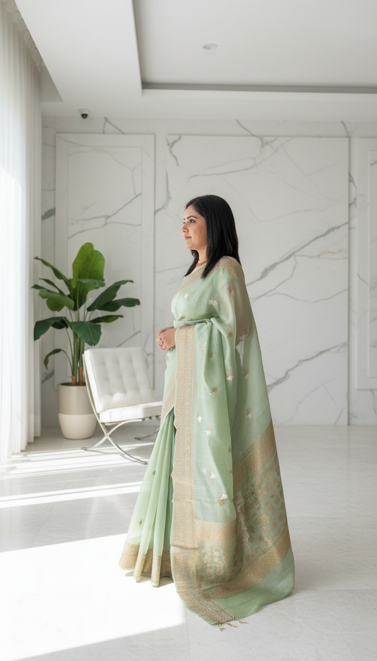 Mint green 0-100 Organza saree