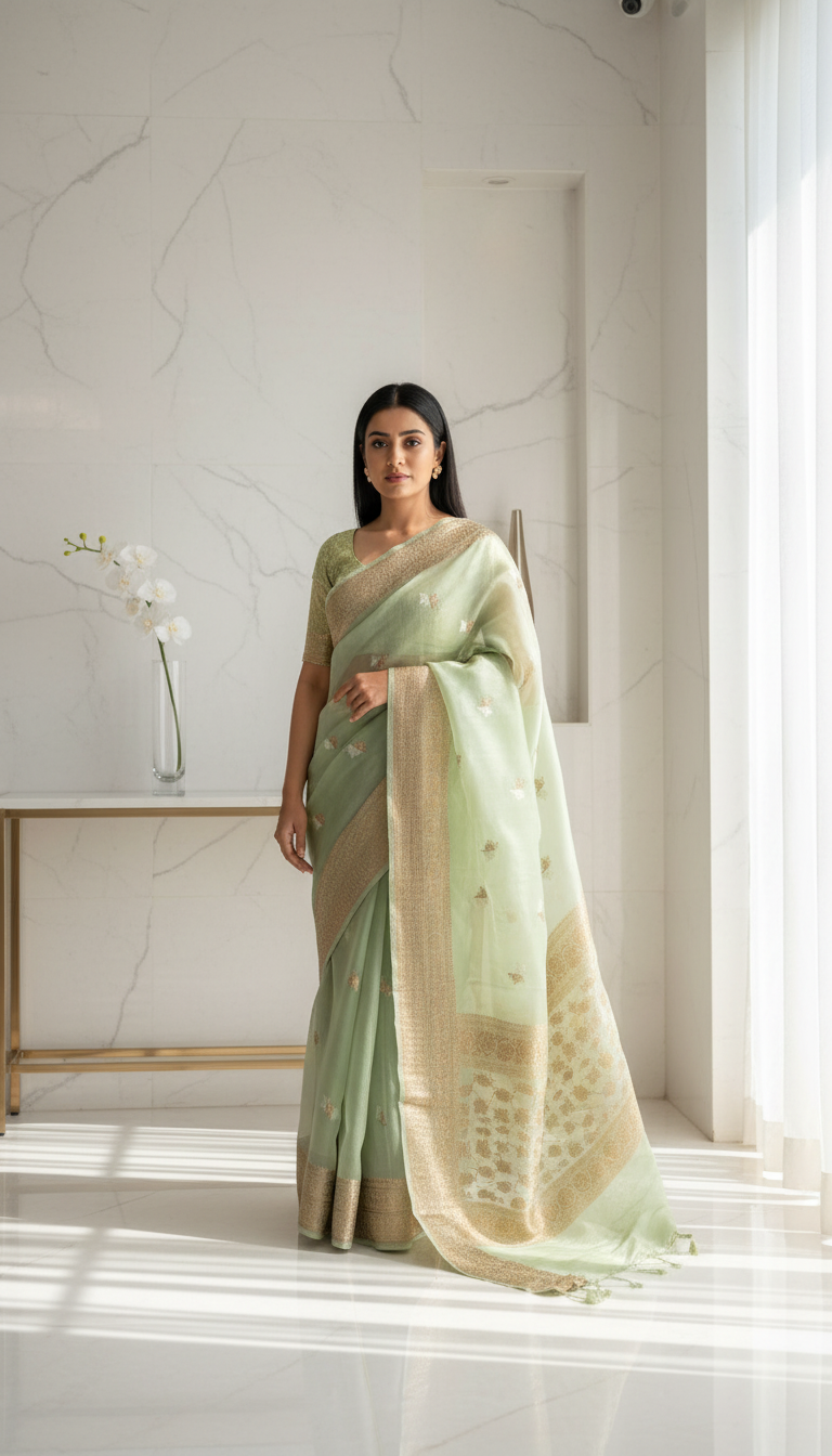 Mint green 0-100 Organza saree