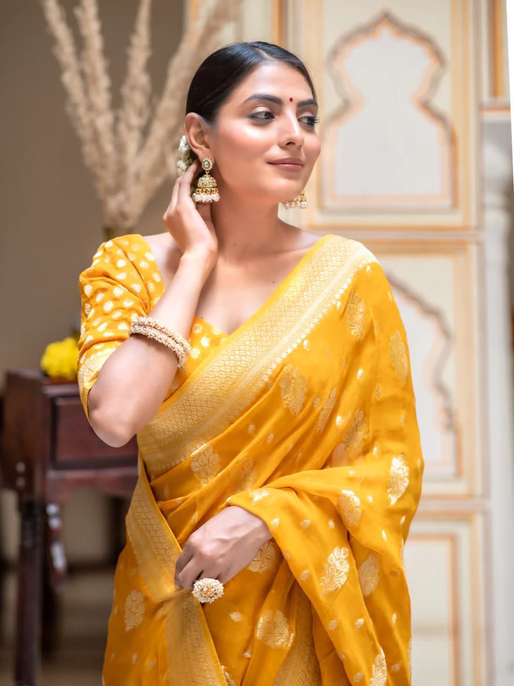 YELLOW SOFT KHADDI GEORGETTE SAREE